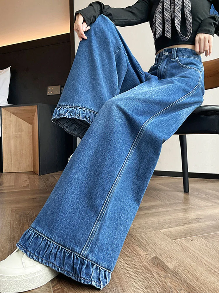 Wrinkled Wide Leg Vintage Jeans Women's Casual Baggy High Waisted Vaqueros Streetwear Loose Fashion Bootcut Straight Denim Pants