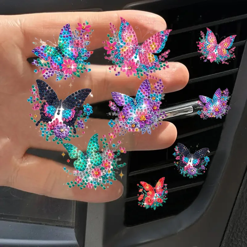 6/Set DIY bunte Schmetterling Diamant Kunst Auto Ornament Kristall Strass dekorative Auto Blume Diamant Malerei Auto Ornament