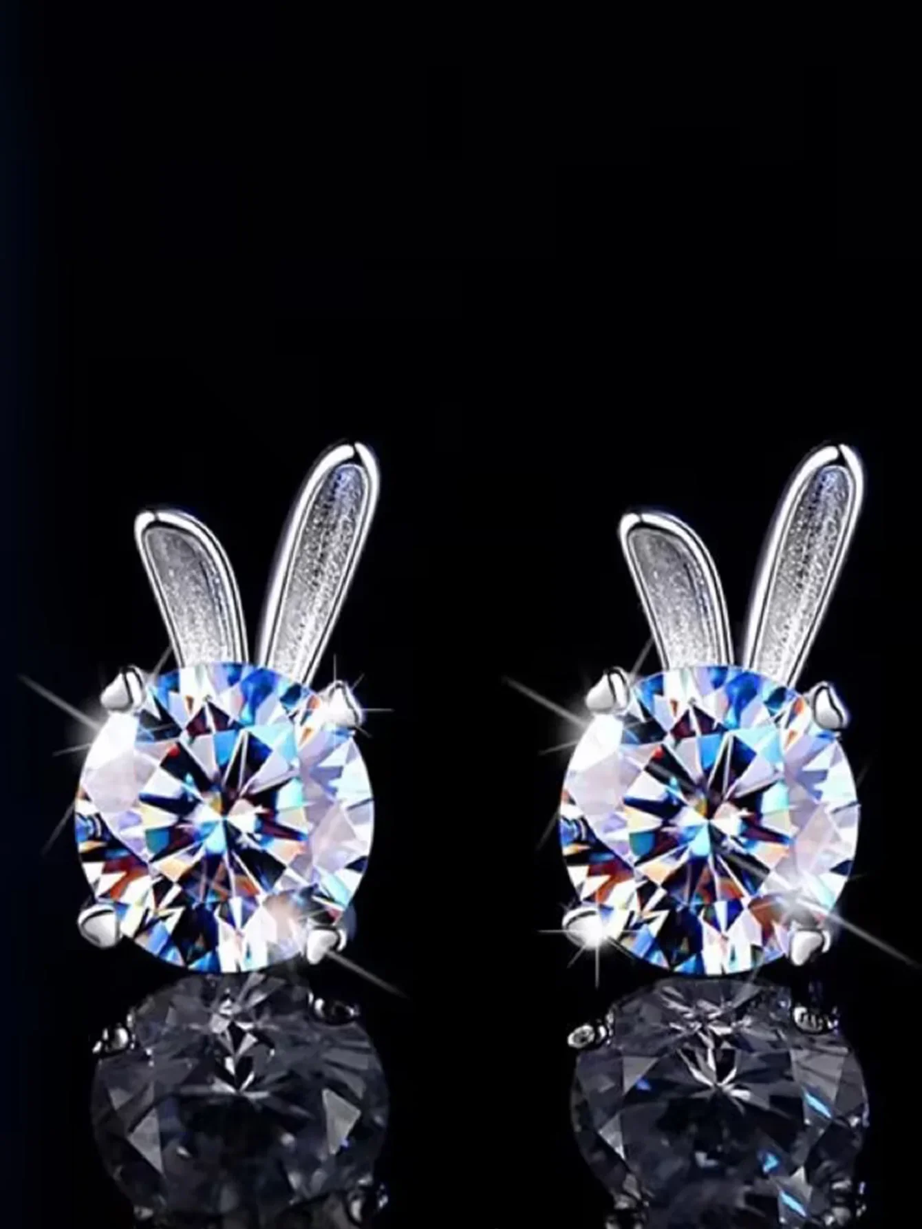 5mm Round Moissanite Stud Earring 1ct Rabbit Earring  for Women 925 Sterling Silver Earrings with Gra Certificate  Lovely Style