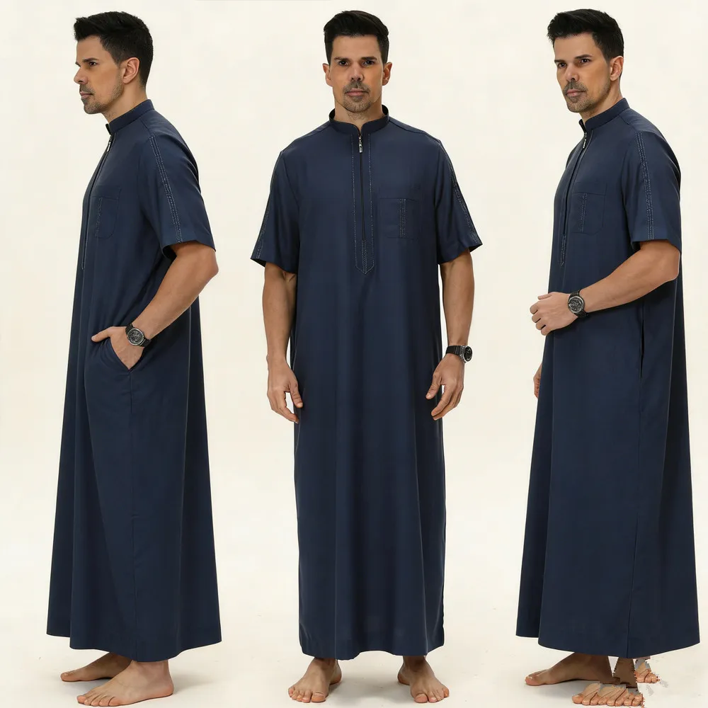 

Халат Ид на молнии, мужское мусульманское платье Джубба Тобе из Саудовской Аравии, мусульманское платье с короткими рукавами, турецкий кафтан, исламская одежда, халаты Дафха Дшука Хоб