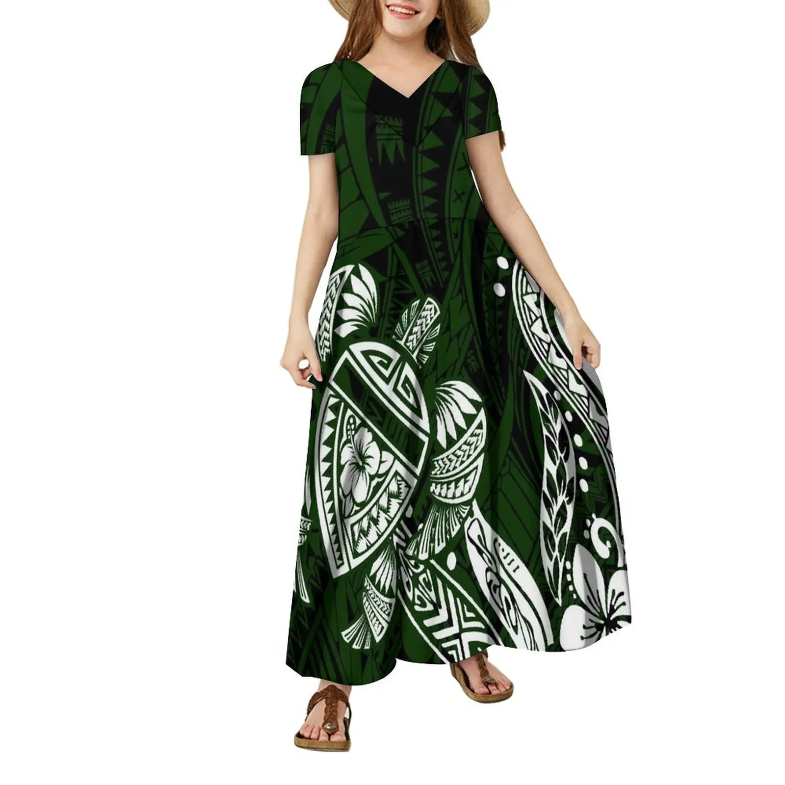 Polynesisches langes Kleid für kleine Mädchen Samoa Mädchen traditionelles Kleid rosa Hawaii Stammes druck Rock Mädchen Insel Mädchen