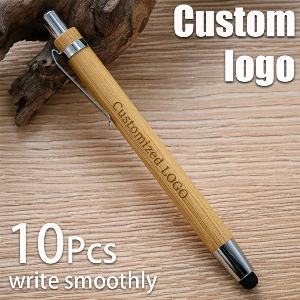 

10-150pcs Press Type Touch Screen Bamboo Ballpoint Pens Wholesale Student Stationery Signature Pen Custom Logo Gift Advertising