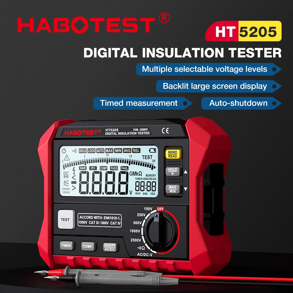 Habotest HT5205 Digital Insulation Resistance Tester Continuity Tester with Socket for Resistance Meters