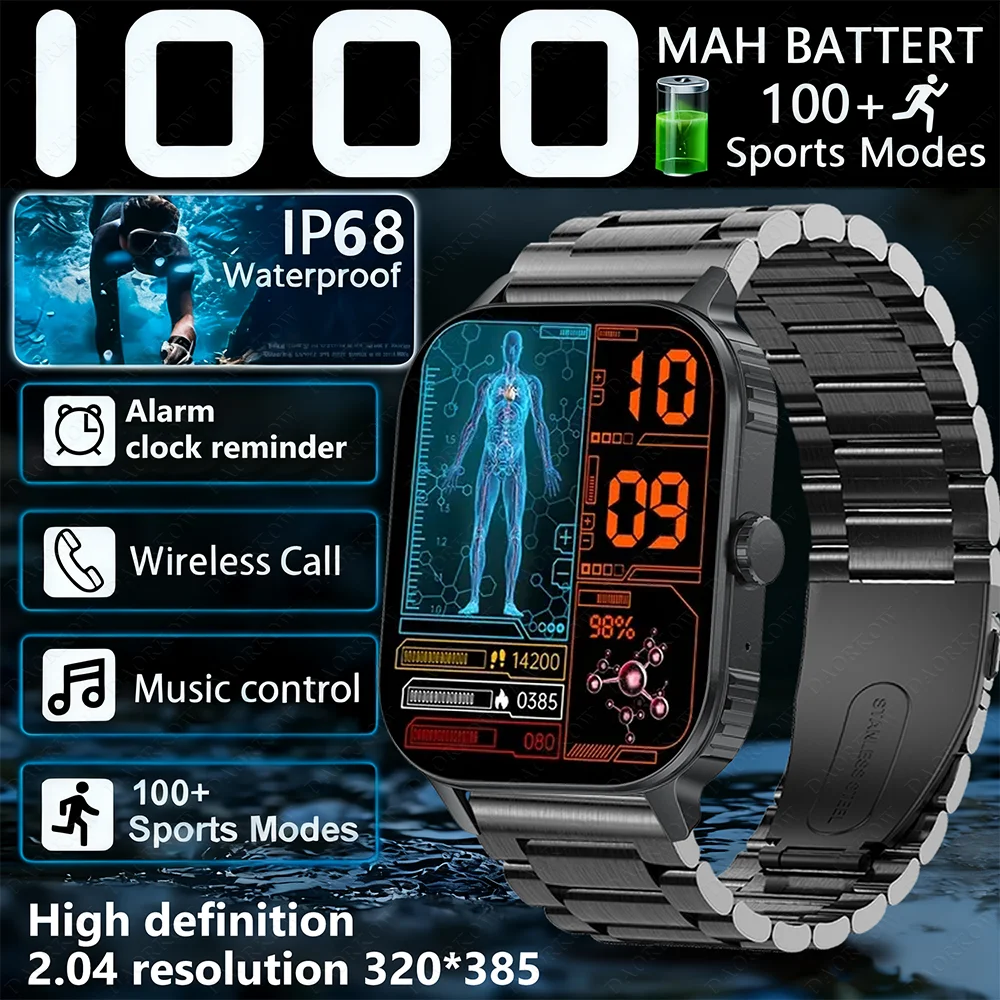 

Новые часы DAORKOW с большой батареей, 1000 мАч, Bluetooth-вызов, пульс, артериальное давление и умные часы для мужчин и женщин.