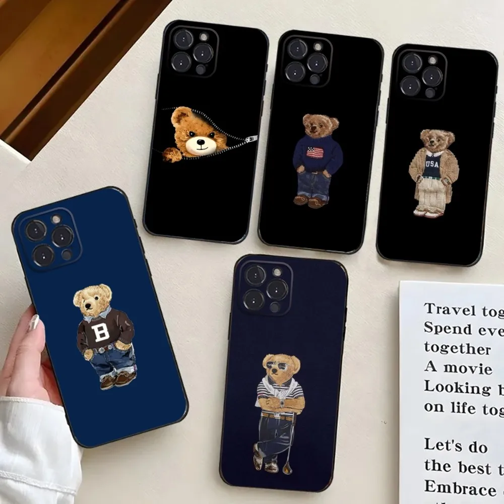 P-Polo B-Bear Phone Case For iPhone 16,15,14,13,12,11,Pro,X,XS,Max,XR,Plus,Mini Black Silicone Soft case