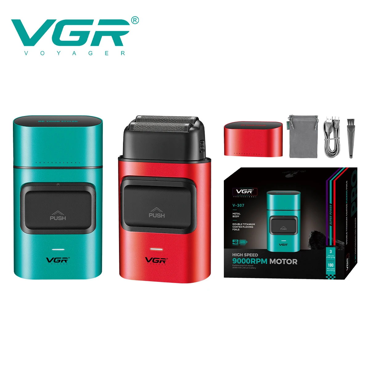 VGR Professional Shaver 9000 RPM Super Power Electric Shaver Household High end Whitening Device Hair Trimming Tool V-307
