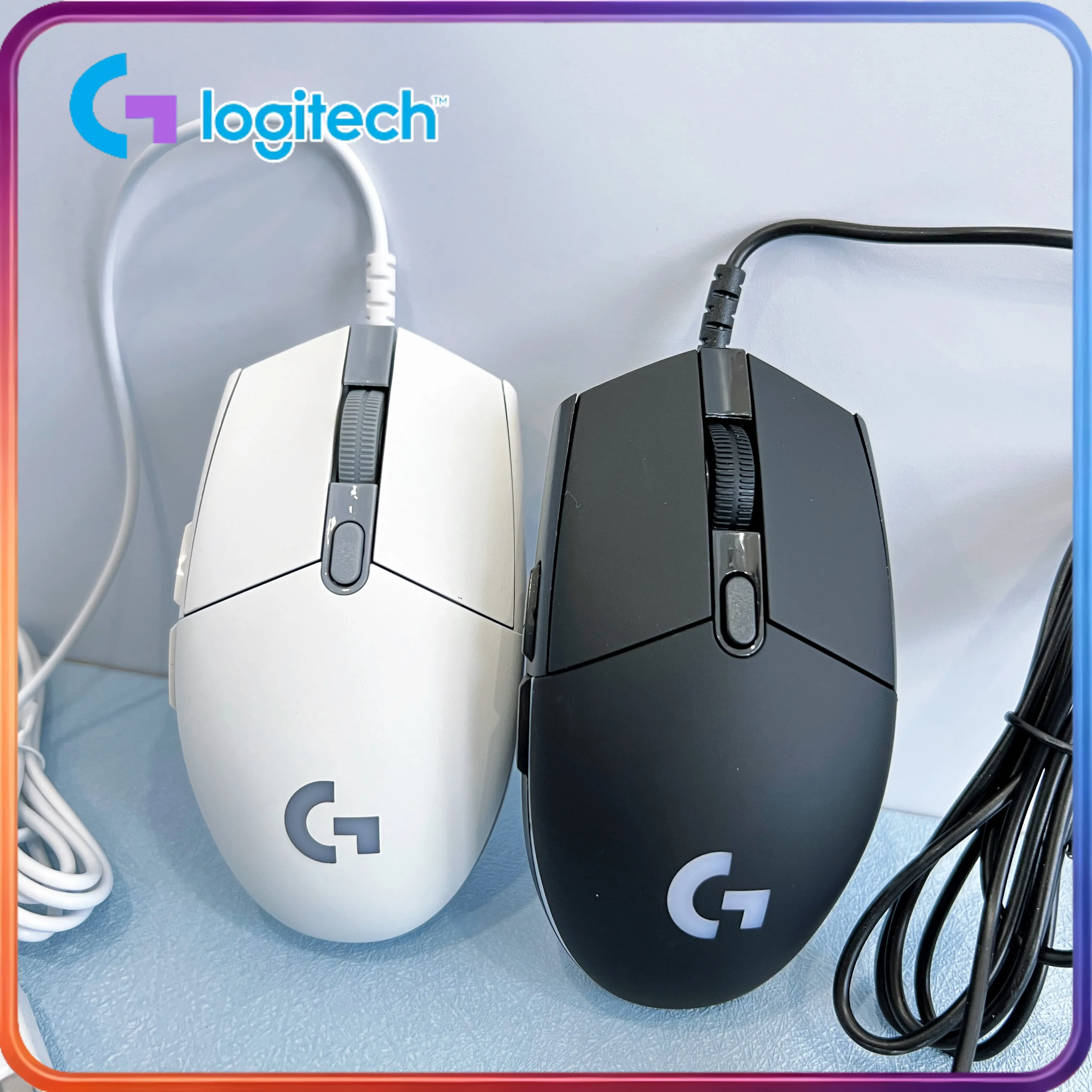 Logitech G102/G203 mouse: Ergonomic and comfortable grip, 2.1-meter cable, compatible with both desktop and laptop computers.