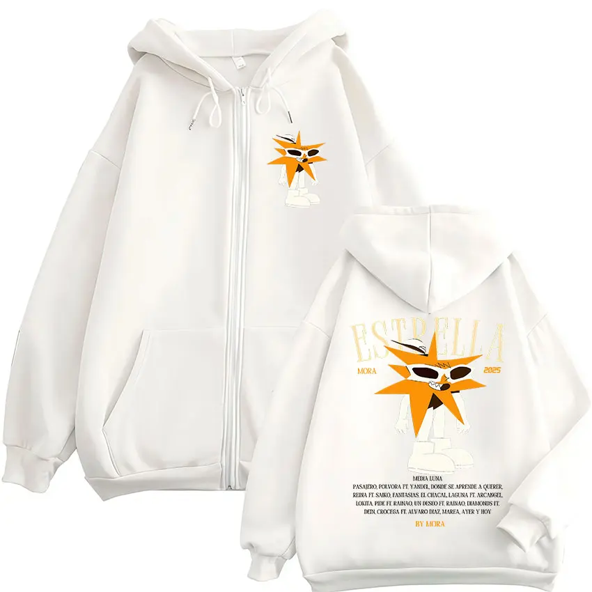 Rapper Mora Lo Mismo De Siempre Tour Zipper Hoodies Fashion Hip Hop Vintage Zip Up Jacket Pullovers Men Women Casual Sweatshirts