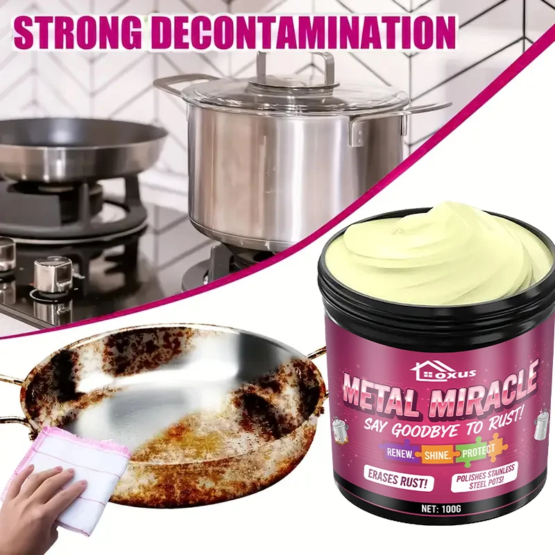 Powerful Stainless Steel Cleaner Paste Remove Burnt Black Stains Grease Rust from Cookware Restores Shine for Home Kitchen Clean