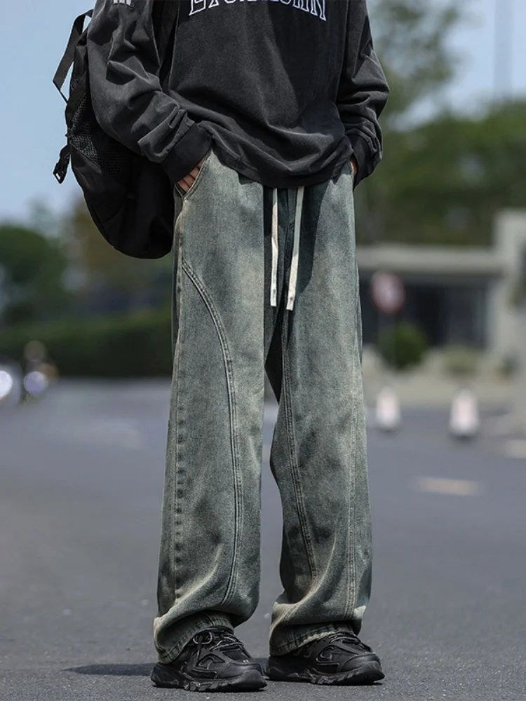 

Deconstructed Men's Jeans Spring Autumn High Street Vibe Straight Leg Wide Leg Pants Floor Length Trousers Splice Jeans