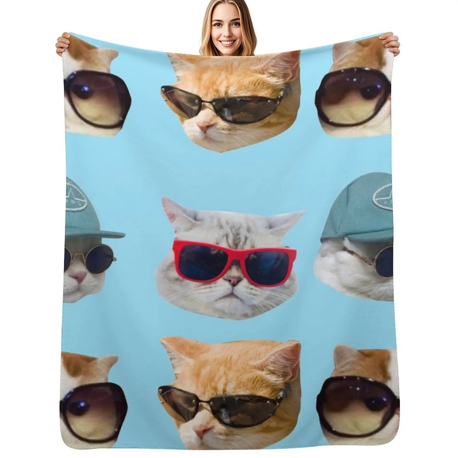 

Cats With Glasses Stickers Pack Throw Blanket Decorative Sofas cosplay anime anime Polar Blankets