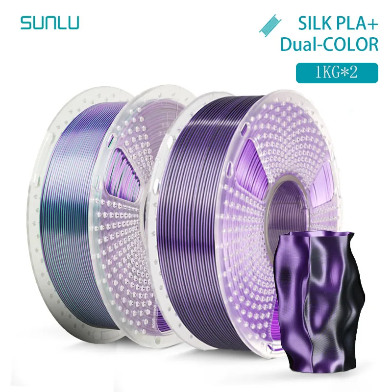 SUNLU 2KG Zijde PLA Plus Dubbele Kleuren Filament 1KG 1.75mm Pla + Rabinbow Dubbele Kleuren Netjes Wond 3D Filament voor 3D Printer