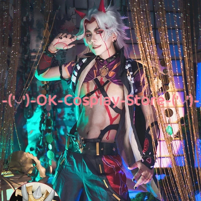 

Game Genshin Impact Atataki Itto Cosplay Costume Fancy Combat Uniforms Full Set Halloween Party Role Play Clothing Custom Made