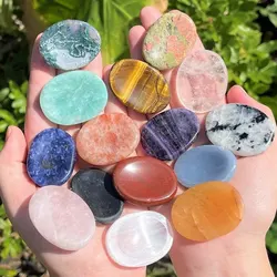 Thumb Worry Stone for Anxiety, 7 Chakra Crystals Healing Stones, Oval Chakra Worry Stone, Meditation Crystal
