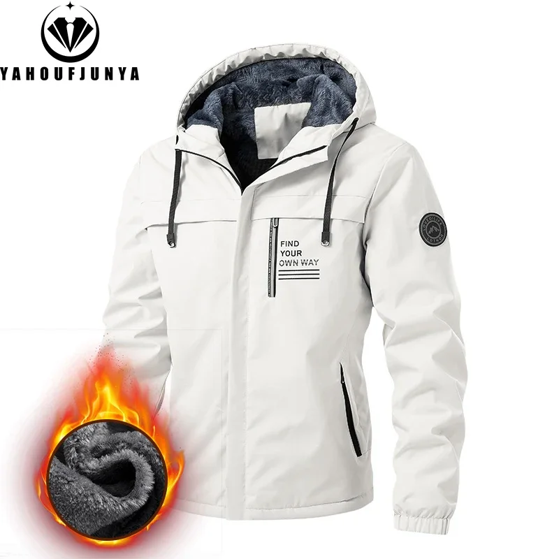 2025 New Spring Men Outdoor Hooded Windbreak Fleece Jacket Coats Men Autumn Warm Outwear Casual Fashion Solid Jacket Male Tops - Image 4