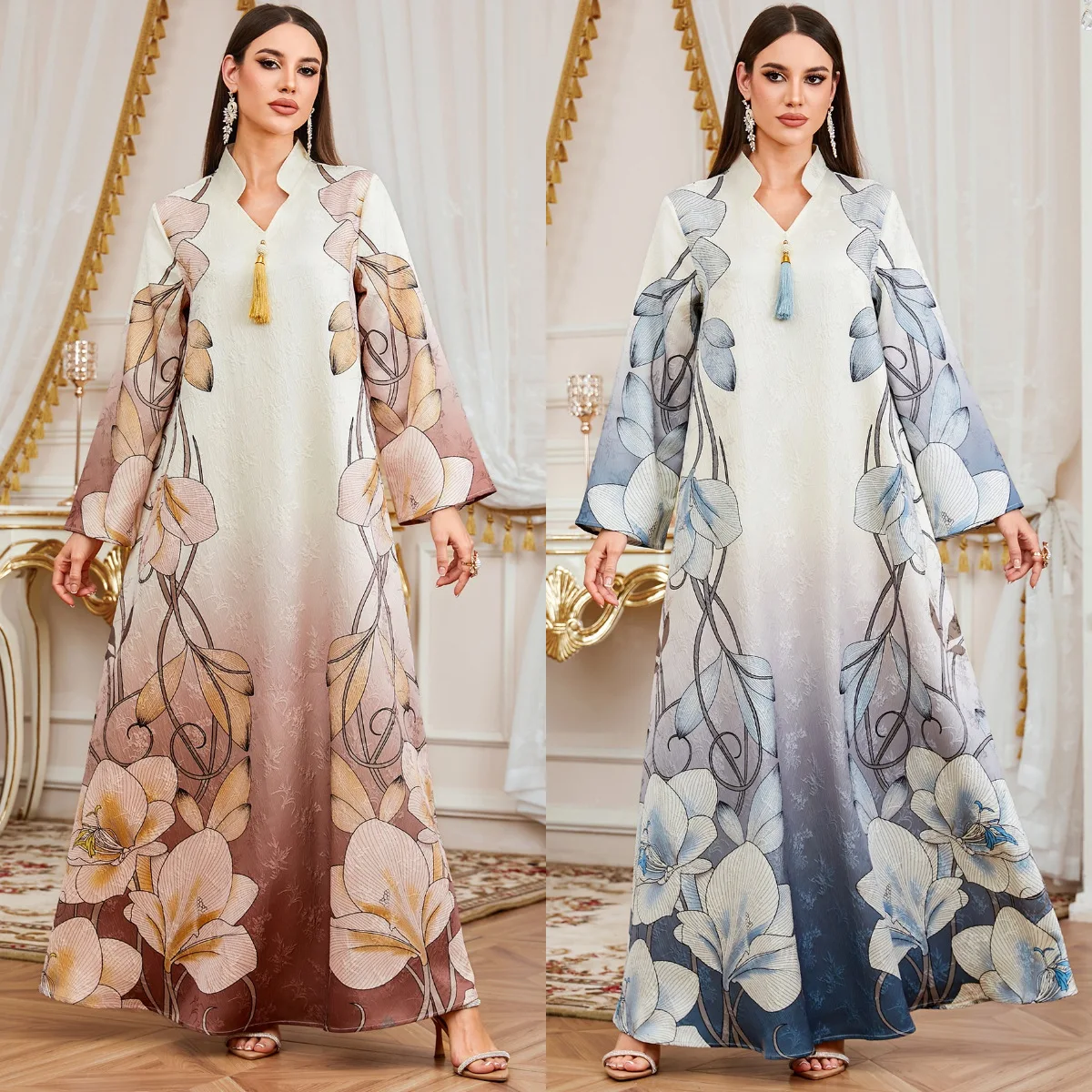 

Ид Абая женское праздничное платье с принтом Джалабия элегантное мусульманское платье Дубая Ларго Рамадан Марокко молитвенный кафтан халат Абая 2026