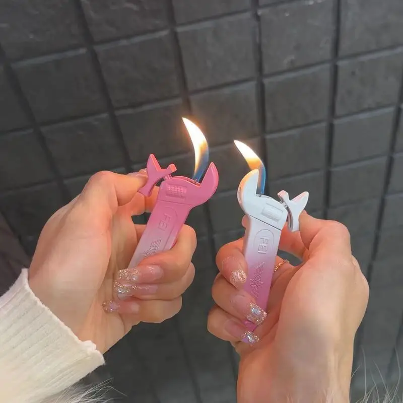 2024 New Inflatable Lighter Butane Torch Cute Mini Pink Metal Lighter Smoking Gadgets For Men Open Flame Cigarette Lighter Gift