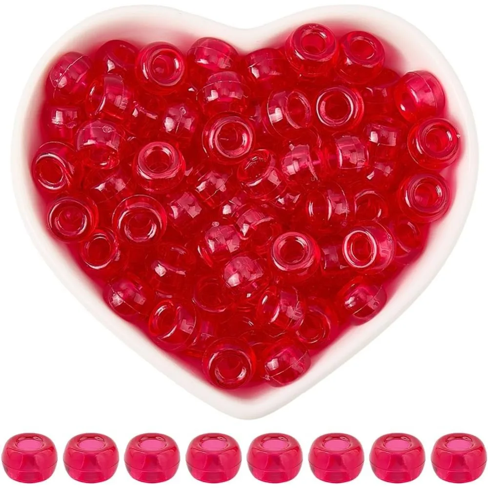 800Pcs Red Transparent Pony Beads 9mm Plastic Beads Barrel Small Large Hole Smooth Seed Loose Spacers Findings Accessories