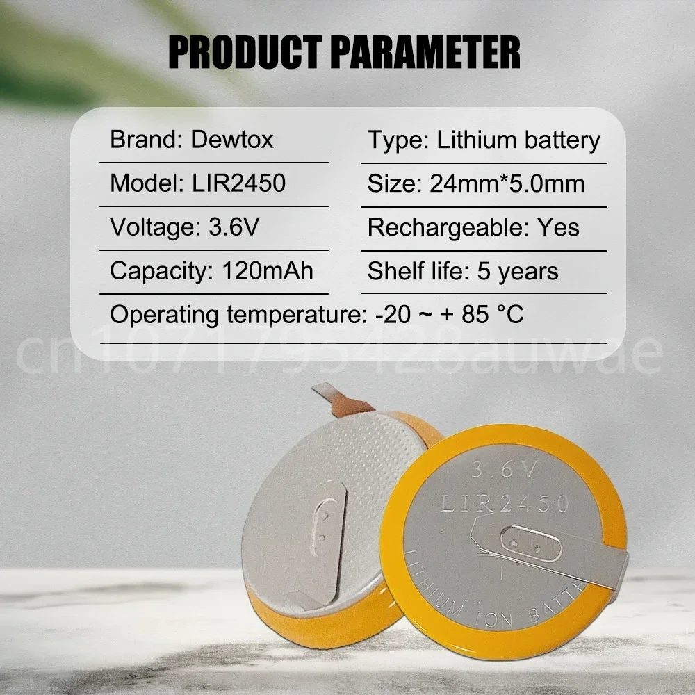 1-5 قطعة 3.6 فولت LIR2450 120 مللي أمبير بطارية ليثيوم قابلة للشحن عملة خلية يستبدل CR2450 بطارية ليثيوم أيون مع دبوس لحام