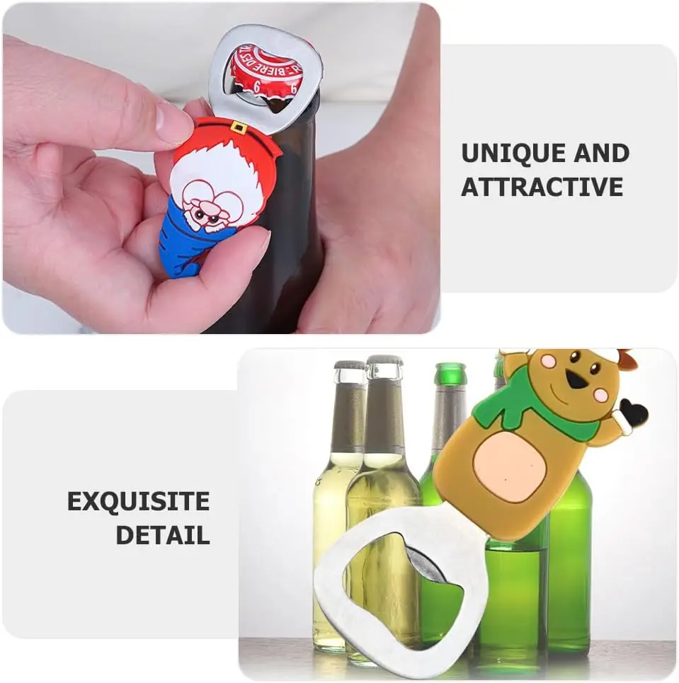 1-20PCS Christmas Magnetic Bottle Opener Stainless Steel Beer Cap Opener Fridge Magnet Cartoon Santa Claus Kitchen Gadget Gift