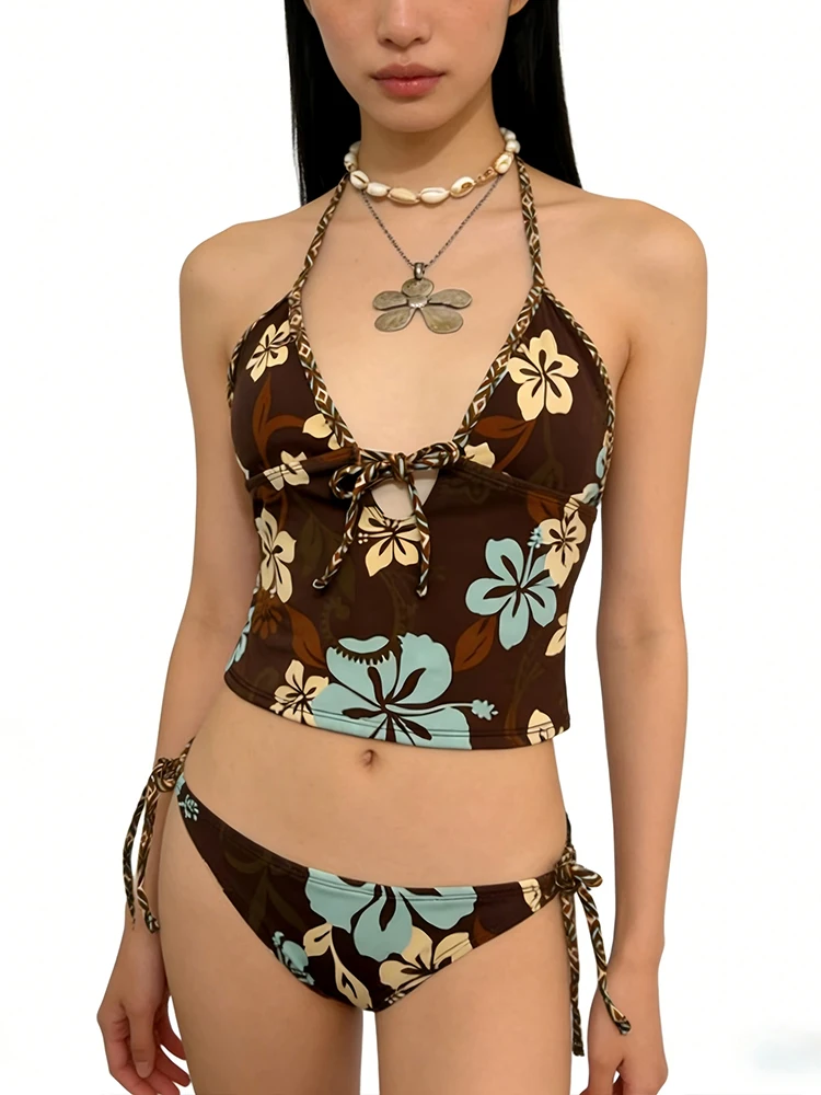 

Spring and summer 2026 new beach girl style sexy bikini floral pattern personality fashion leisure vacation sexy two-piece suit