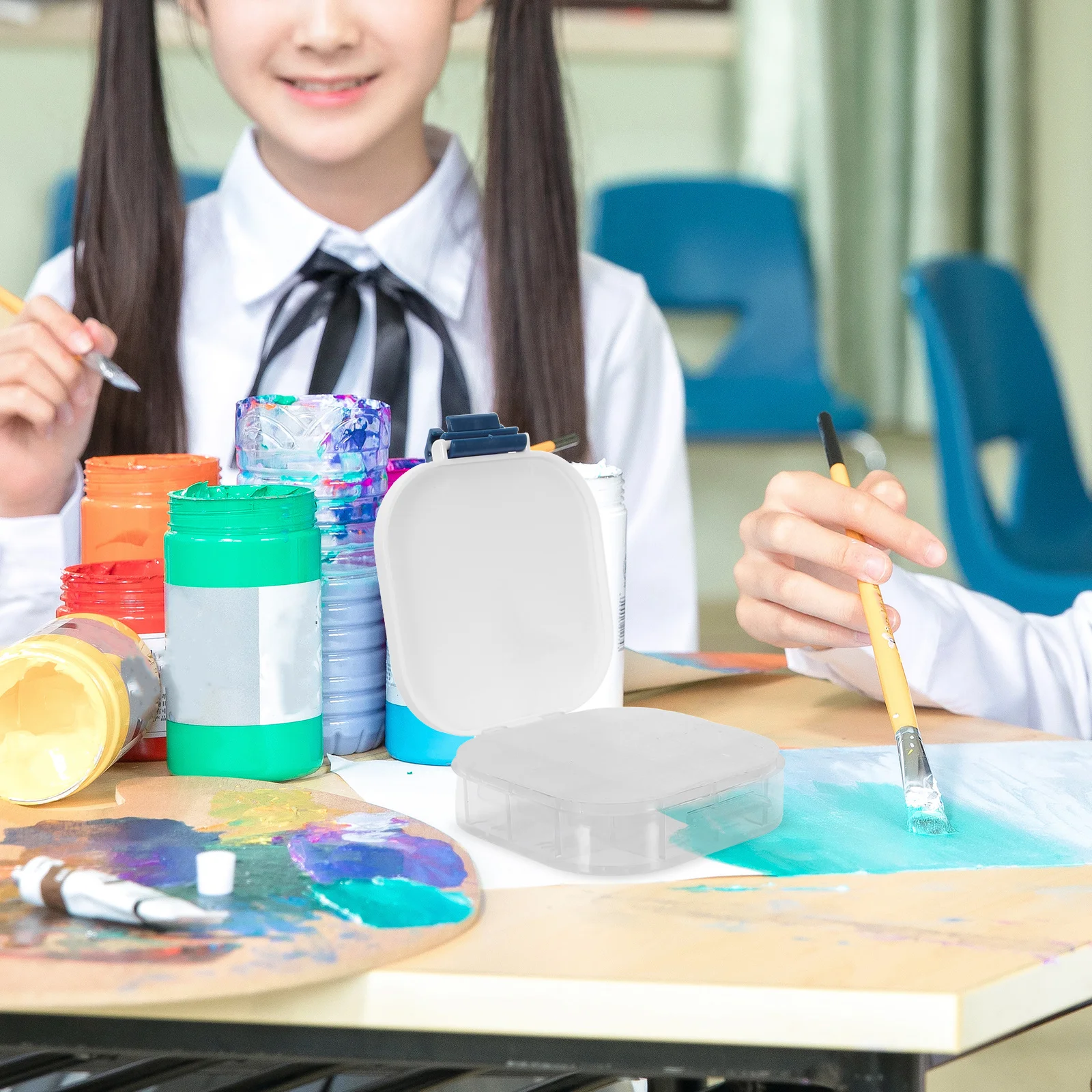 

Travel Watercolor Palette Pan 16 Compartment Paint Pans Portable Plastic Moisturizing Paint Tray Compact Organizer for Artists