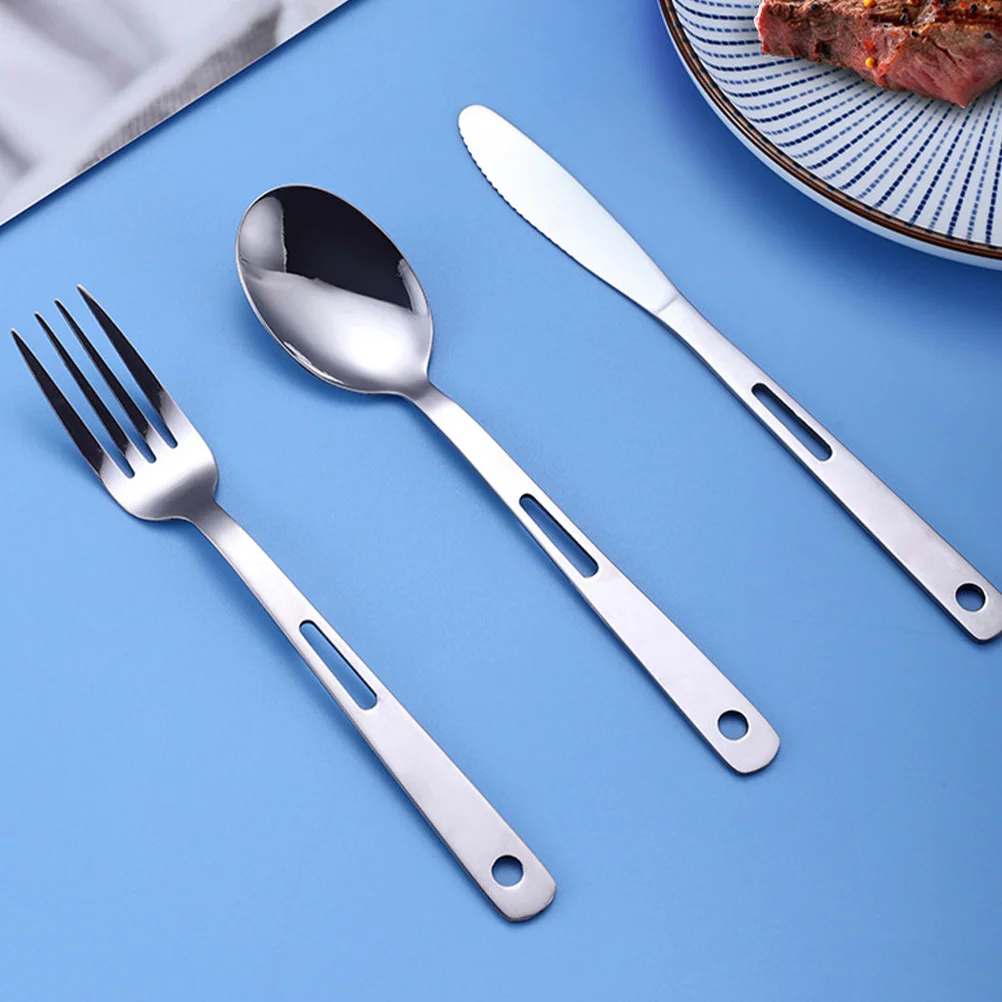 1 مجموعة أدوات المائدة التخييم مجموعة الفولاذ المقاوم للصدأ أدوات المائدة المحمولة مناسبة للمشي في الهواء الطلق التخييم نزهة السفر الشوك ملاعق #1
