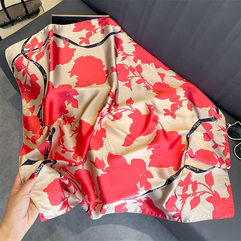 Japanese literature and art simple small fresh flower simulation silk 90 square scarf women's neck scarf tied bag decoration