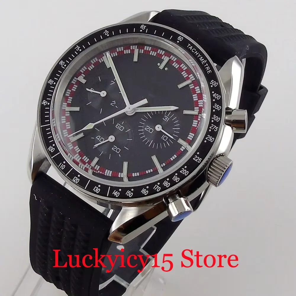 40mm Mechancial Men Watch Weekday Dial Steel Band Arched Glass Screwdown Crown Solid Back