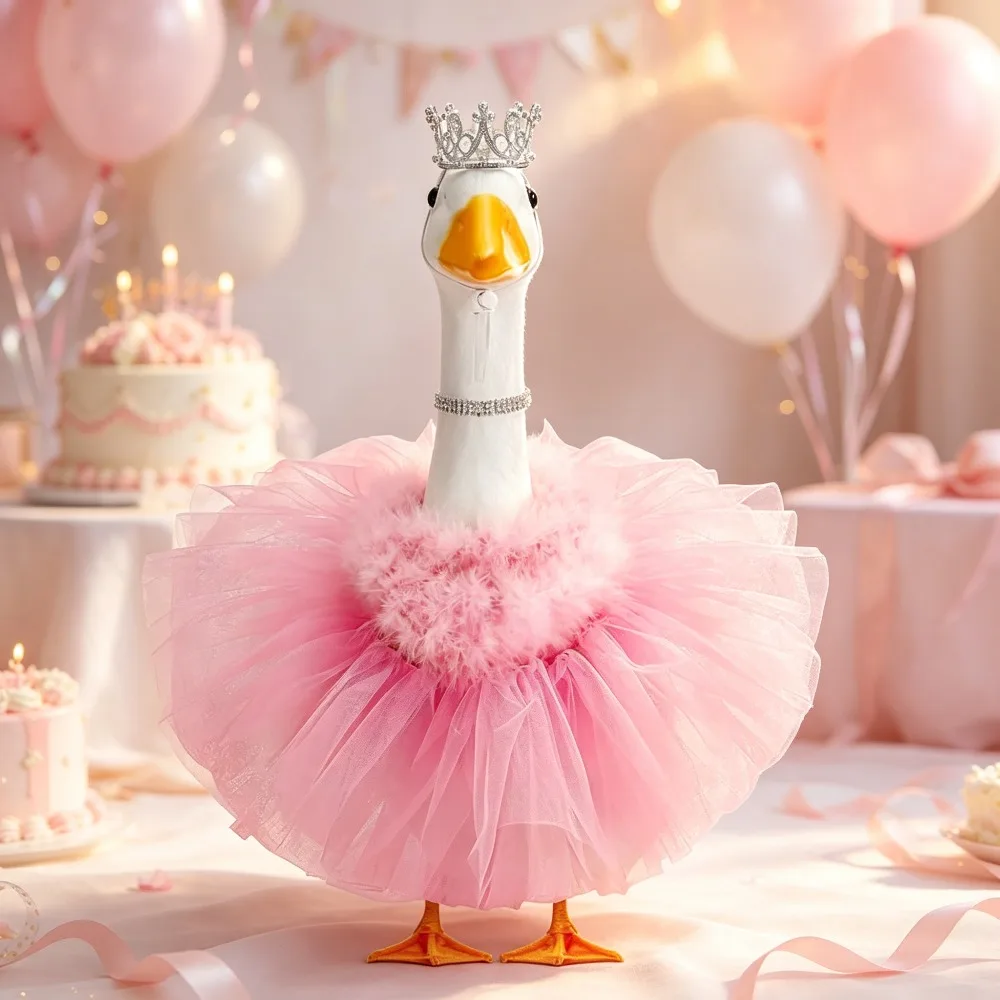 4Pcs Princess Ballet Goose Outfit Set – Crown, Necklace, Tutu Skirt & Feather Trim for Porch Decoy Goose, Goose Not Included