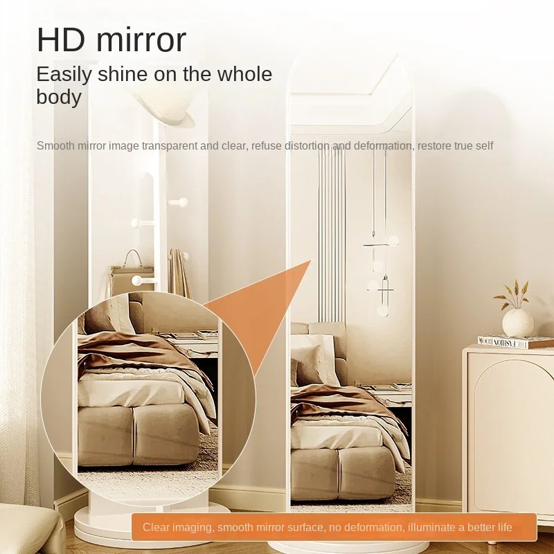 Creamy French Rotating Dressing, Floor Mirror, Vertical Full-length Mirror, Home Hanger Integrated, Entrance Fitting Mirror