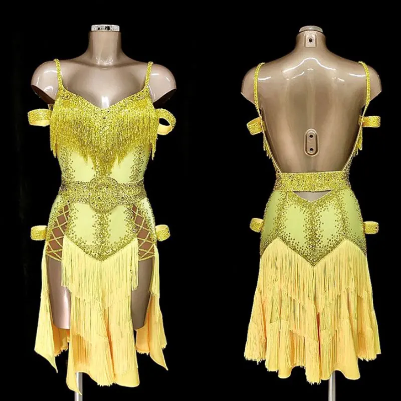 Latin Dance Dress adult latin dancing clothing for Girls beads tube Latin dancewear rhinestone latin dance costume