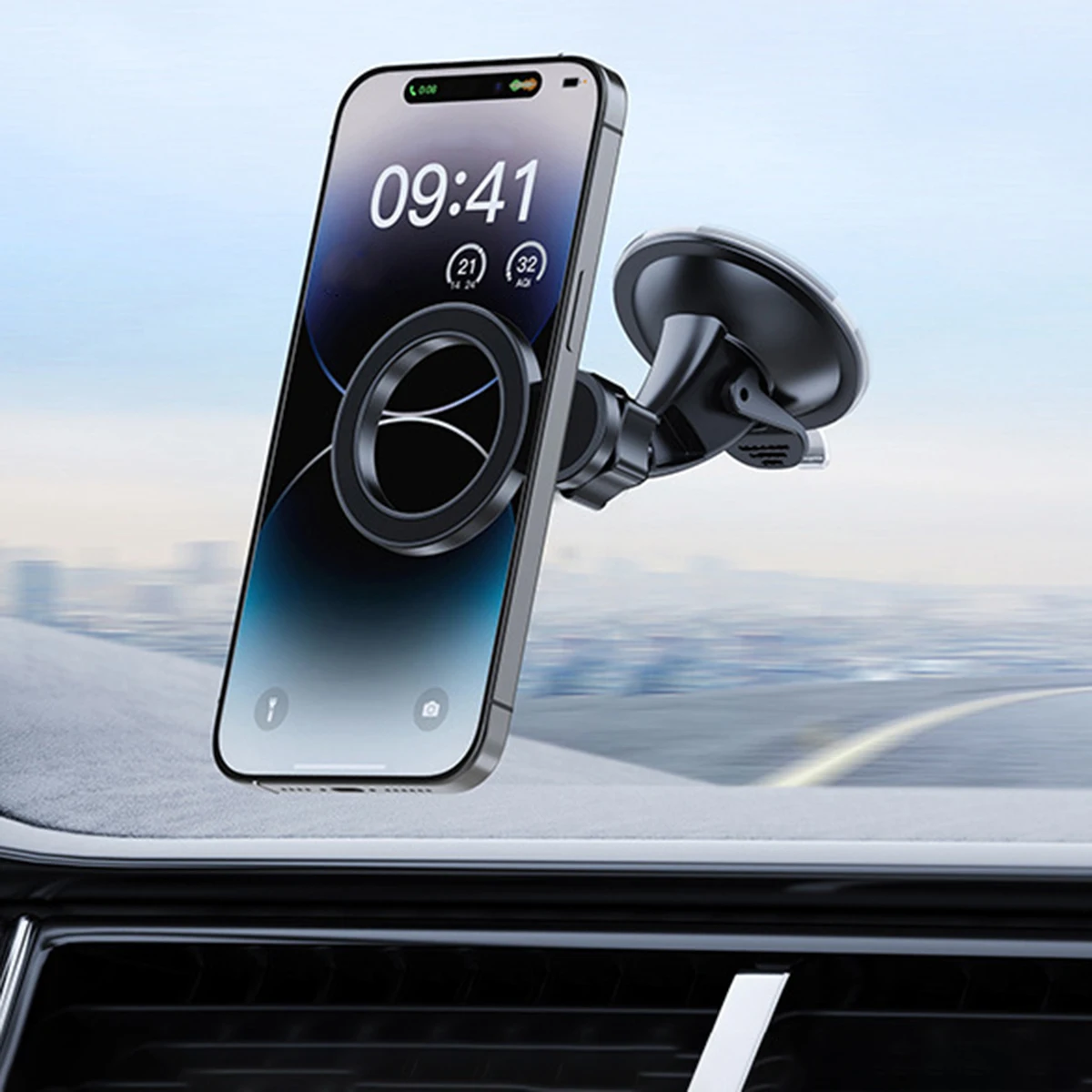 Magnetic Car Phone Holder, Strong Magnetic Adhesive Base, For Dashboard, Desk, GPS Navigation , One-Hand Operation Anti-Drop