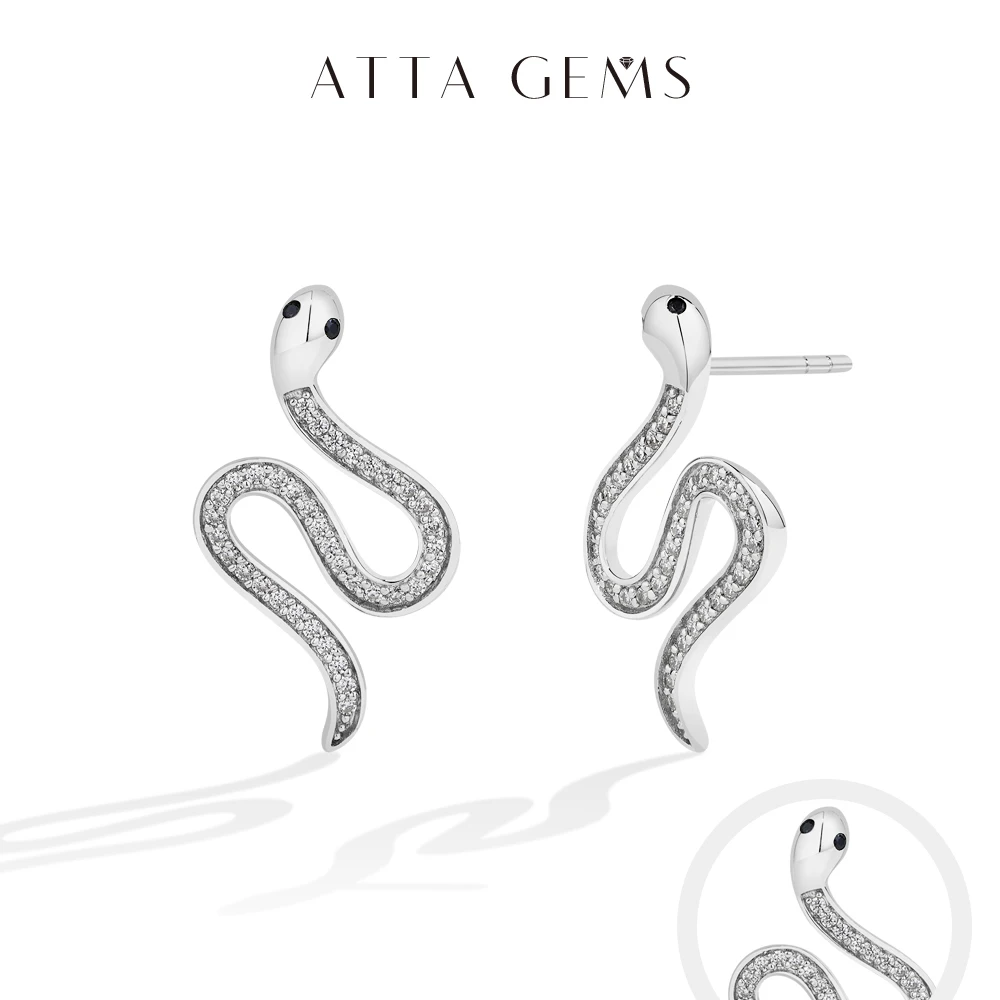 

ATTAGEMS Full moissanite Snake Stud Earring For Women Girls Real 925 Sterling Silver Jewelry Engagement Party Gifts High Quality