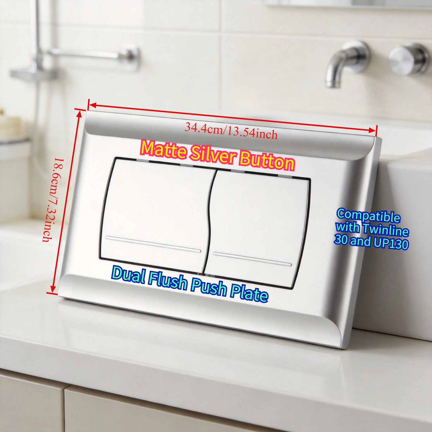 Dual Flush Push Plate Compatible with Geberit Twinline 30 and UP130 Matte Silver Button Concealed Wall Toilet Tank Components