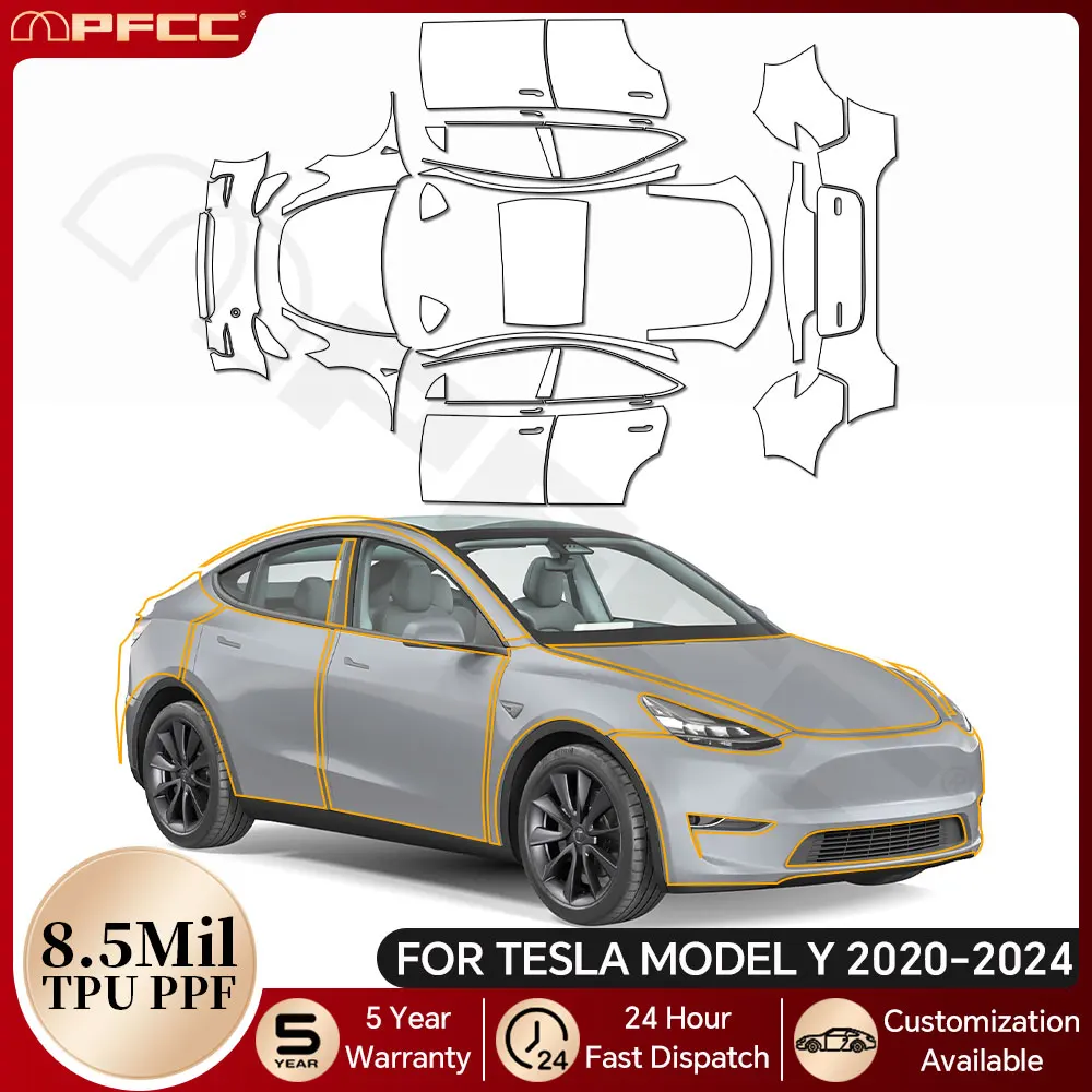 

8.5Mil TPU Anti-Scratch Paint Protection Film For Tesla Model Y 2020-2024 Car Body Bumper Pre-cut PPF Clear Bra Resistant Kit