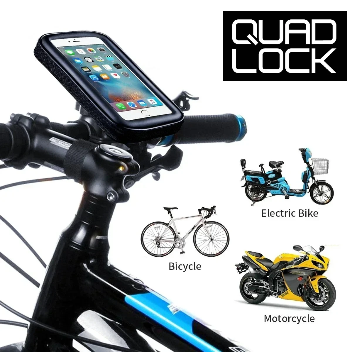 

QUAD LOCK Waterproof Bicycle Phone Holder Motorcycle Bike Handlebar Phone Case Bag