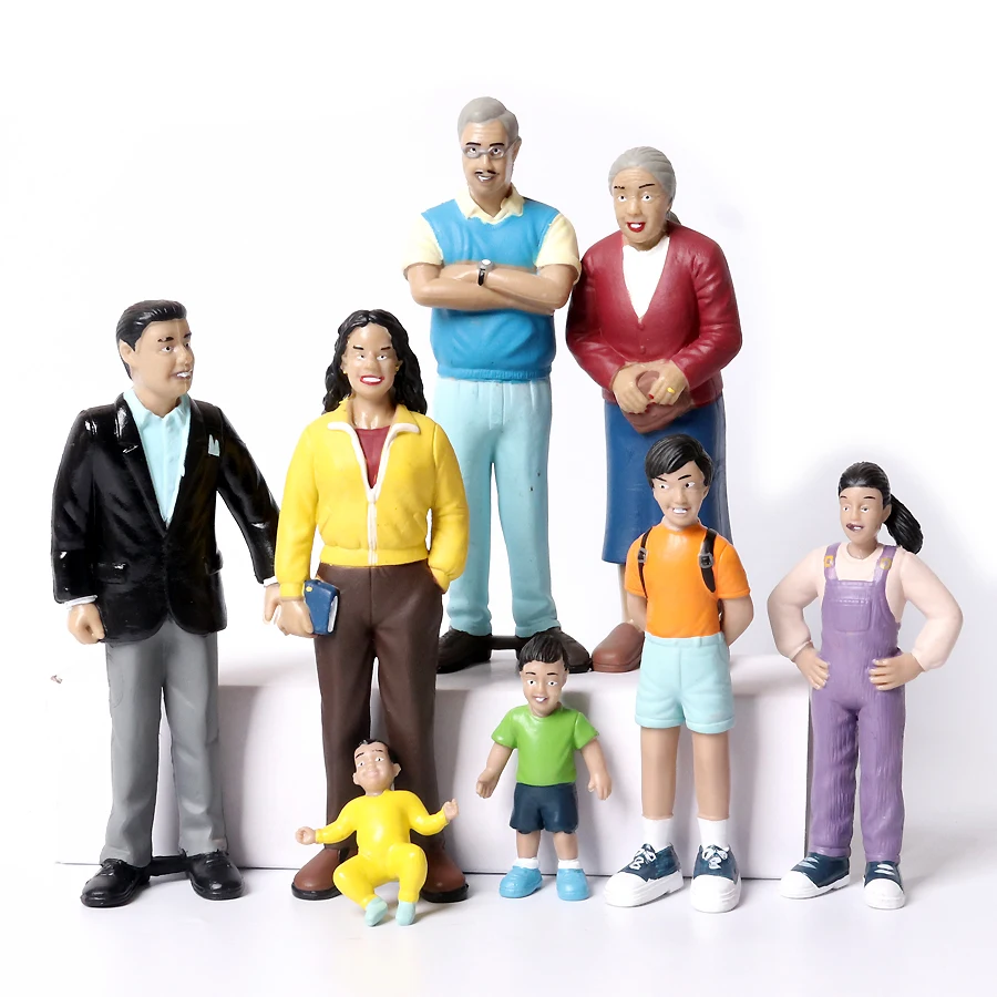 Realistic Details Pretend Play Multicultural Figurines Caucasian, African-American, Asian,Hispanic Families Model Toys Figures