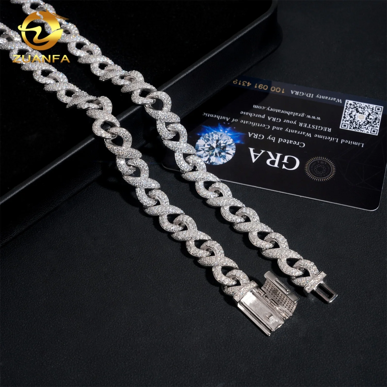 Hip Moissanite Hop Jewelry Trendy New Iced Out Cuban Chain 925 Silver 10mm Infinity Necklace.