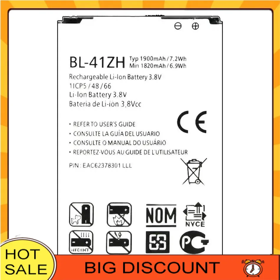 

Mobile Phone Battery BL-41ZH 1900Mah For LG Leon H340 H345 MS345 H343 Risio C40 L50 D213N Tribute 2 LS665