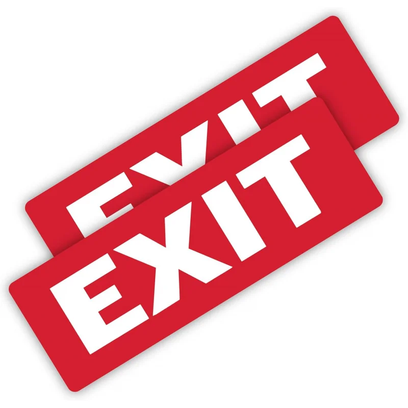 

| Наклейки выхода (2), размер 8,75 x 3 — прочный клей, прочные, водонепроницаемые наклейки и стены выхода — Perfec