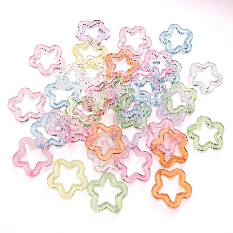 20pcs 30mm Multi Color Transparent Pentagram Beads Bracelets Spacer Acrylic Hollow Star Beads Charms for Jewelry Making Findings