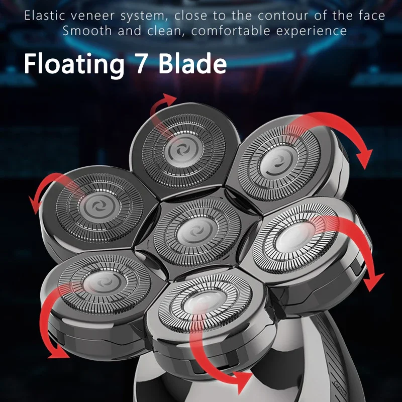 เครื่องโกนหนวดไฟฟ้าแบบชาร์จไฟได้สำหรับผู้ชาย5ใน1 4D เครื่องโกนหนวดไฟฟ้าแบบใบมีดโกนหนวด7แบบลอยเครื่องเล็มขนจมูกเคราทำความสะอาดใบหน้าของผู้ชาย