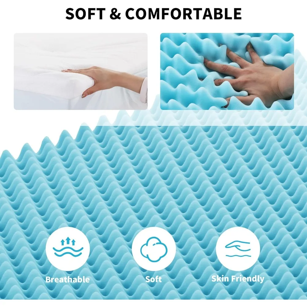 HOMBYS 6 بوصة سميكة اضافية فراش توبر ، طبقة مزدوجة تصميم وسادة ناعمة أعلى فراش توبر ، منتفخ وسادة فراش توبر للظهر P