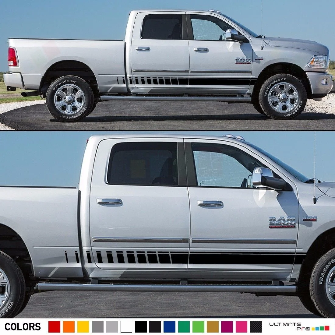 

For 1Set/2Pcs Side Stripe Sticker for Dodge Ram 1500 cover doors badge graphics top hitch 2015 Car Styling