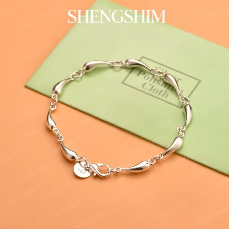 SHENGSHIM 925 Sterling Silver Mixed Chain Teardrop Beads Lobster Clasp Bracelet For Women Fashion Jewelry Engagements Party Gift