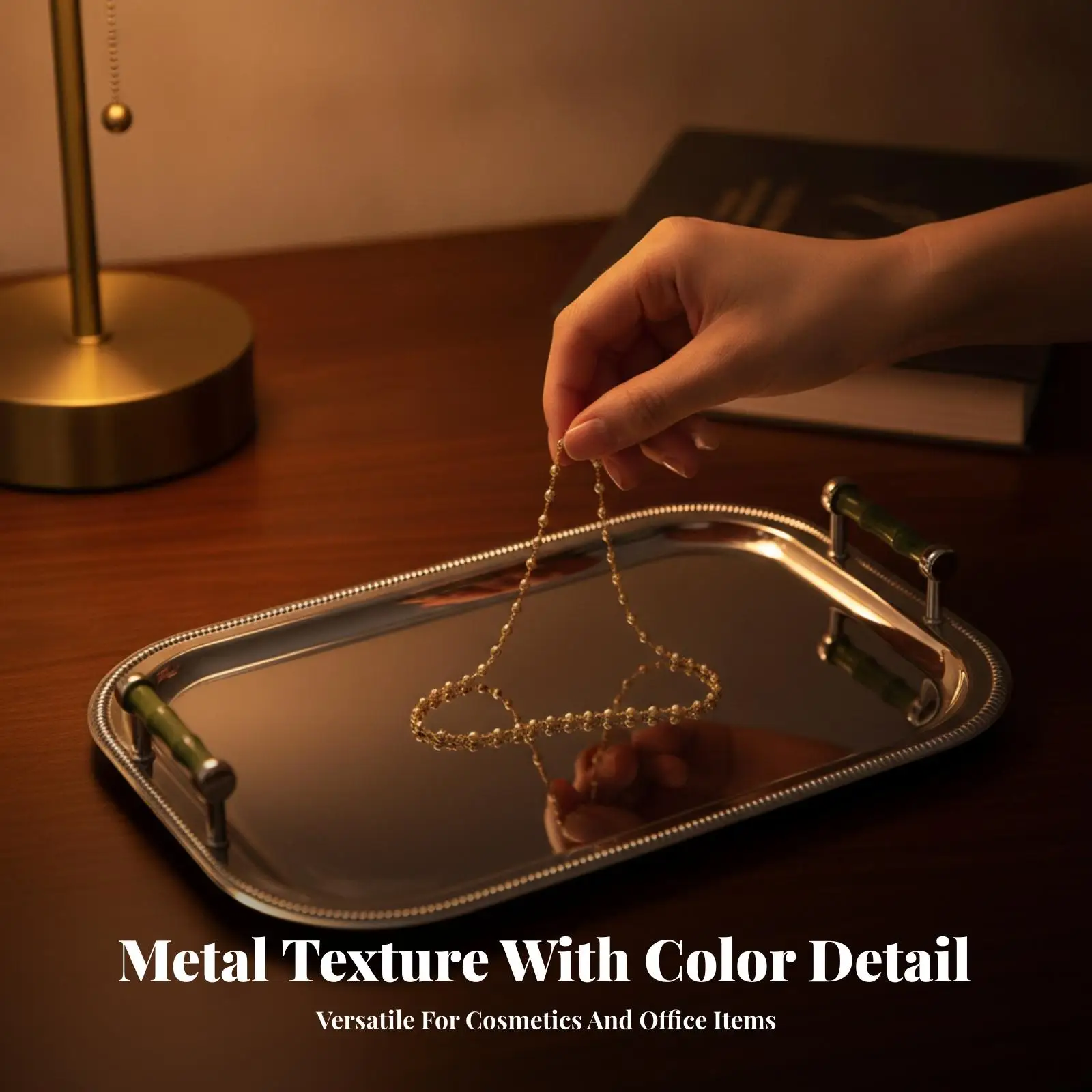 Decorative Serving Tray with Handles Silver-Colored Decorative Tray with Handles Elegant Stylish for Home Hosts, Countertop