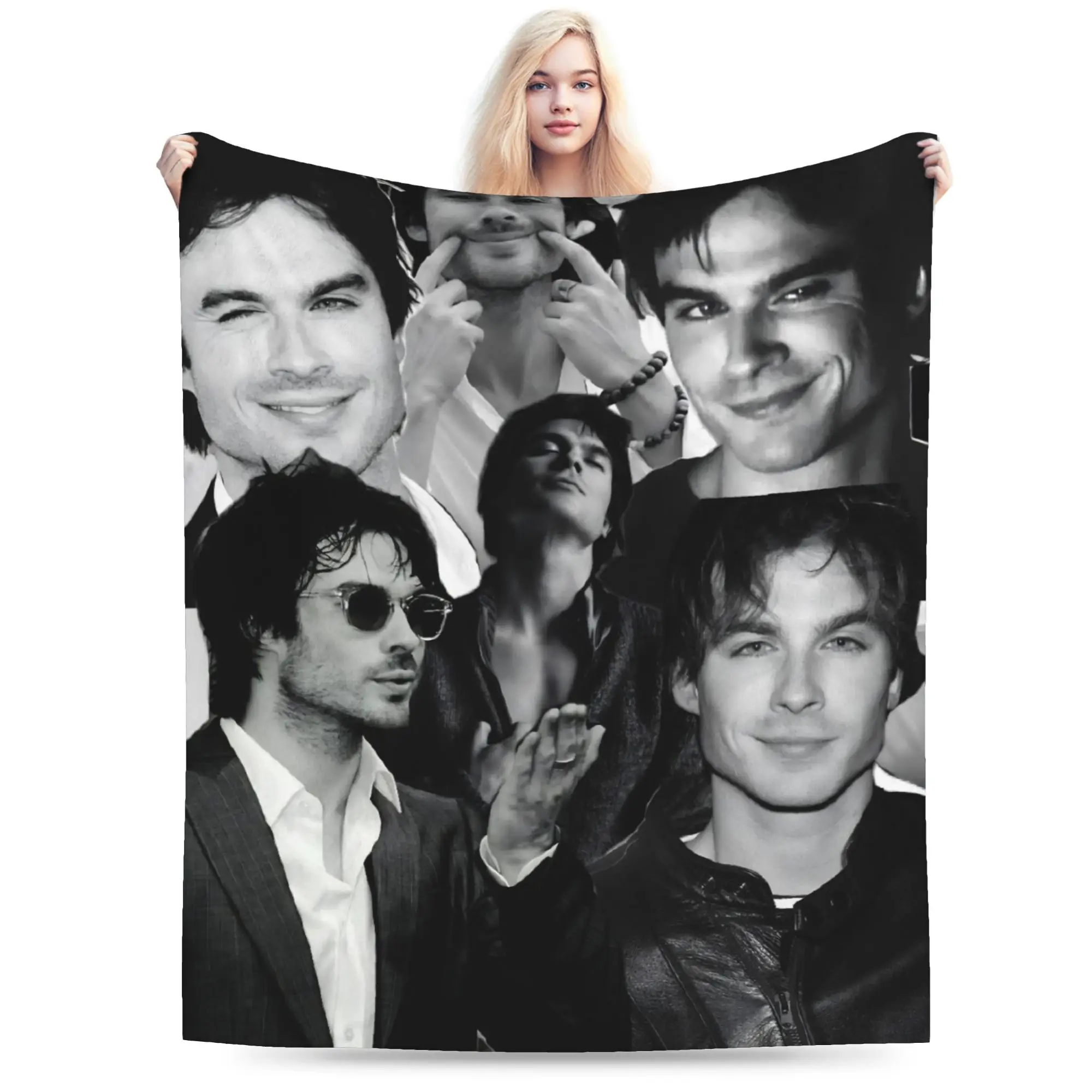 Damon Salvatore The Vampire Diaries Blanket Flannel Ian Somerhalder Portable Ultra-Soft Throw Blankets Car Bedding Throws