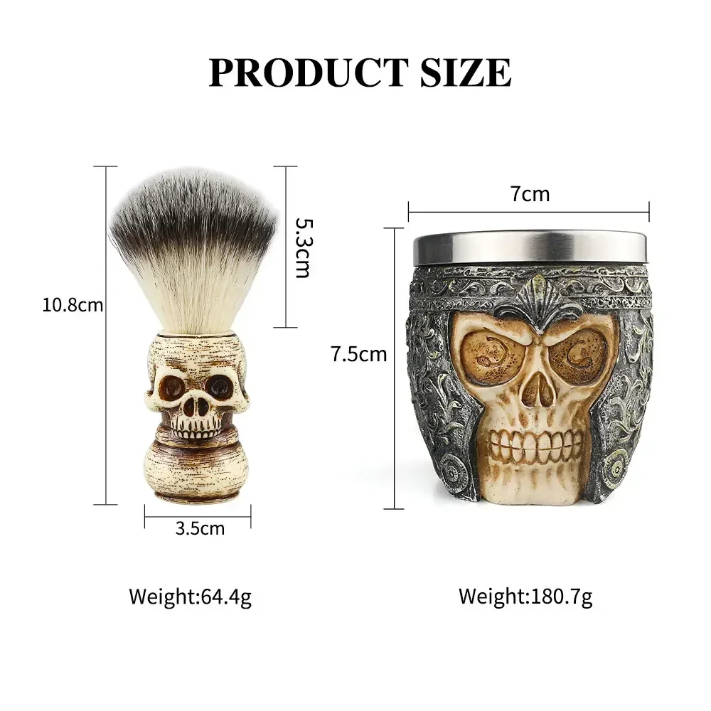 Cepillo de afeitar profesional con diseño de Calavera, juego de cuencos de jabón espumoso, limpieza Facial de barba para hombres, herramientas de afeitado, alta gama