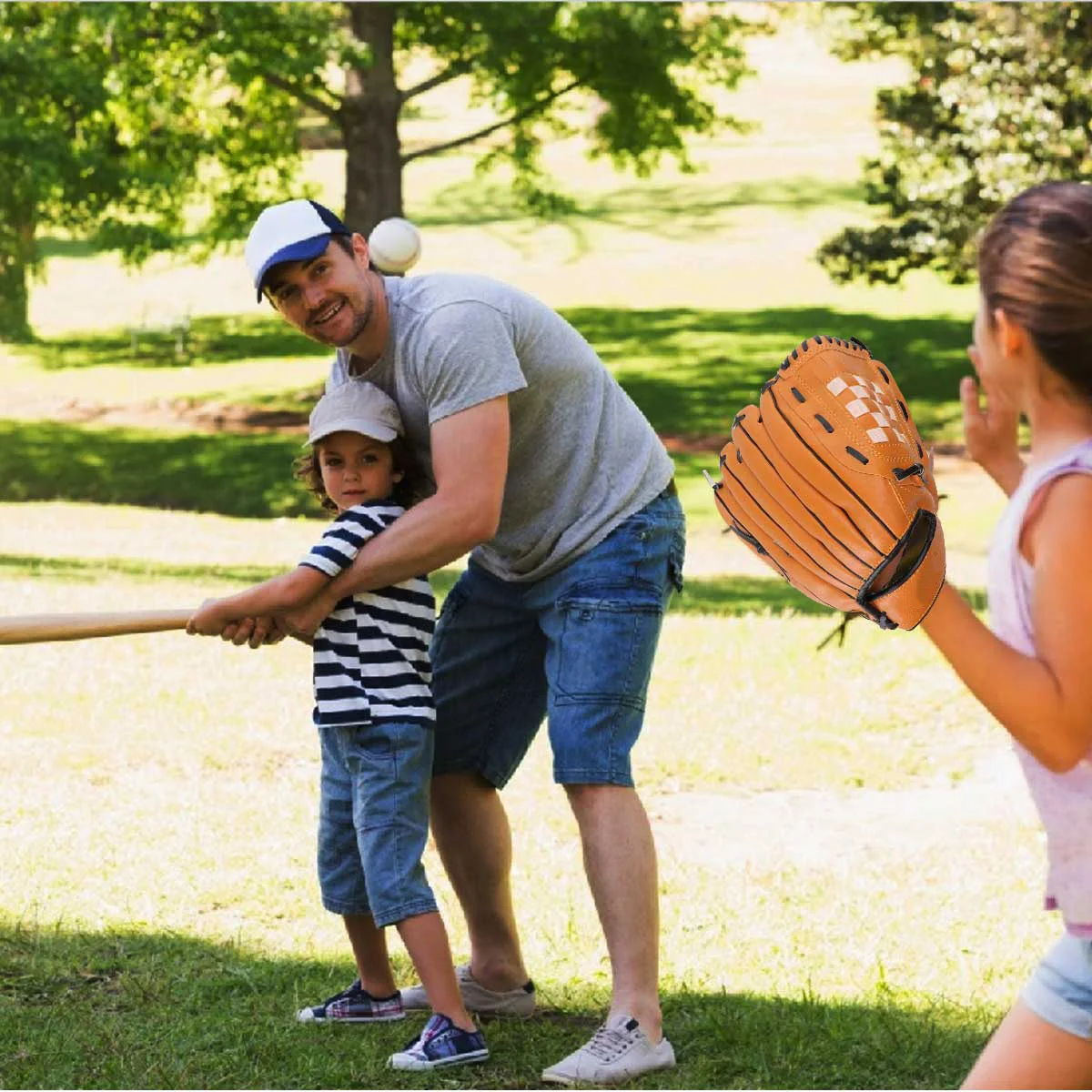 

12.5 Inch Baseball Glove Yellow Left Hand Softball Glove Basket Weave Cushioned Palm Padded Faux Adjustable Strap Extra Deep